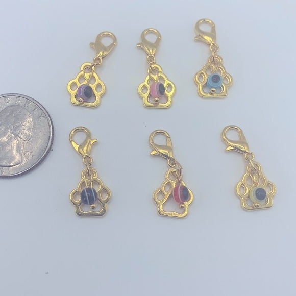 Evil Eye Bead & Paw Charm, Claw Clasp Clip-on for Small Pet Collar or Keychain - Picture 7 of 9